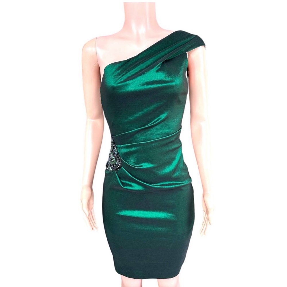 One Shoulder Emerald Green Formal Cocktail Dress Xscape by Joanna Chen